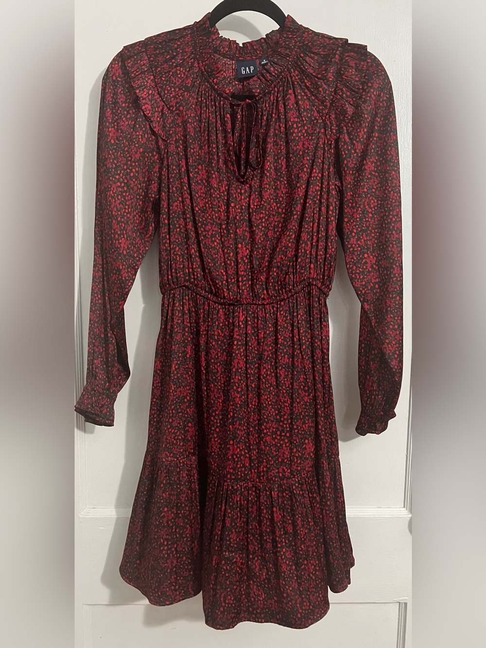 GAP Black and Red Floral Long-Sleeve Tiered Dress